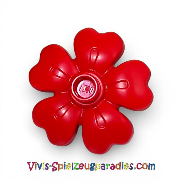 Lego Duplo, Blüte 3 x 3 mit 5 Blättern und oberem Ständer  (84195) rot